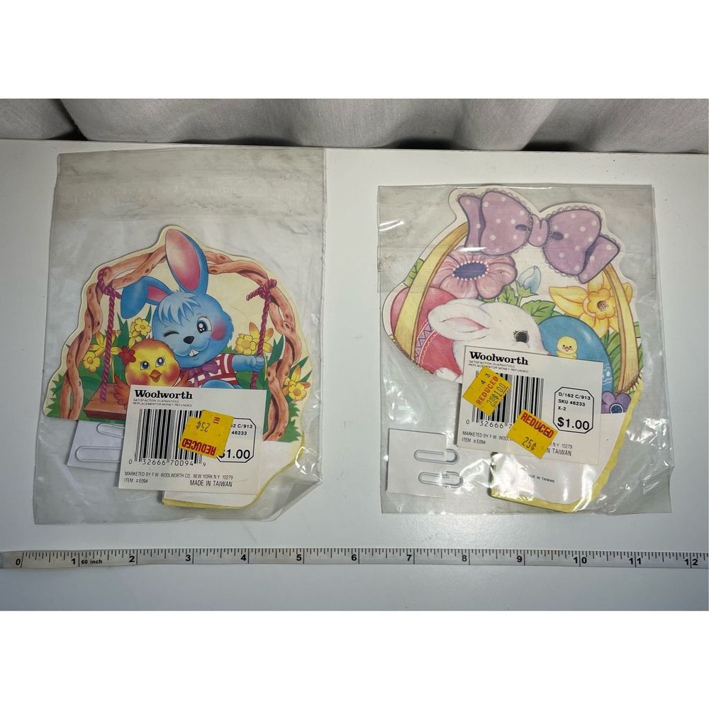 Vintage Easter Diecut- Woolworth -Bunny Chick Pink/Yellow Foldout NEW